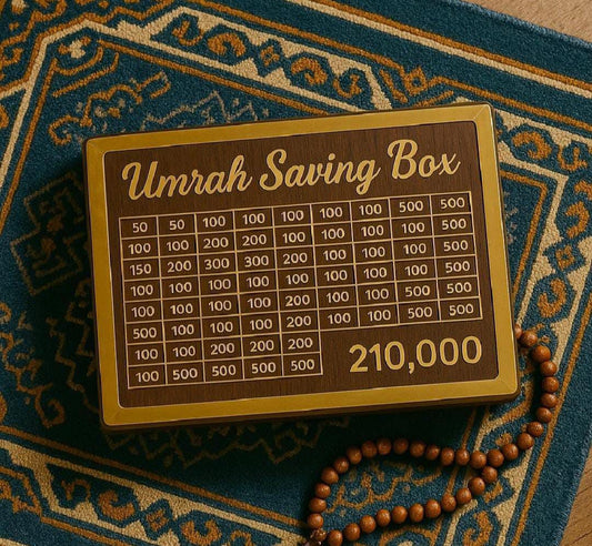 Wooden Umrah Saving Box β Special 210,000 Goal Money Box