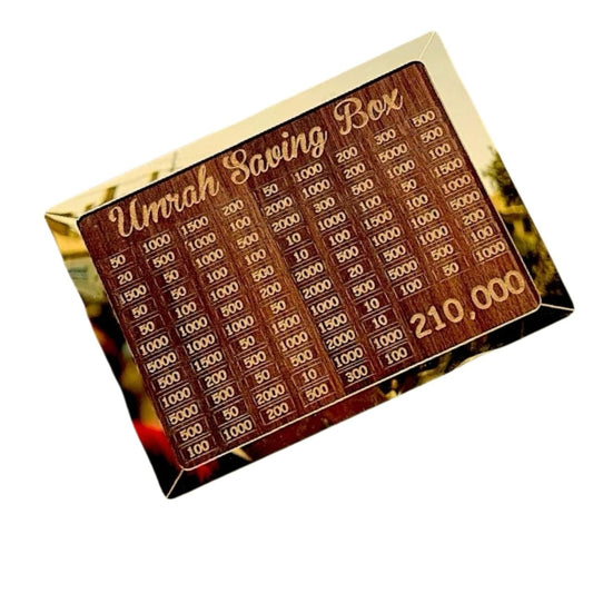 Wooden Umrah Saving Box β Special 210,000 Goal Money Box